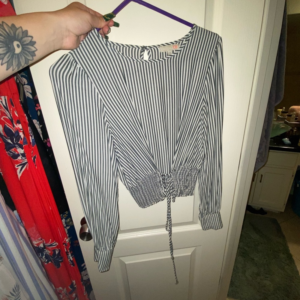 Blue and white striped blouse